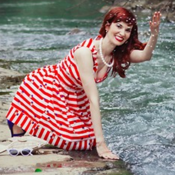 Kling red and white stripe icecream fit and flare dress - Picture 2 of 10